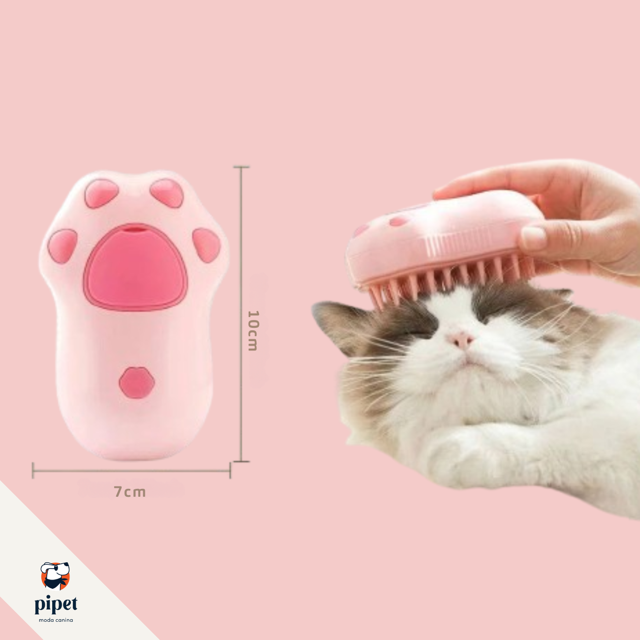 Escova Vapor Limpa Pêlos - Rosa/ Patinha