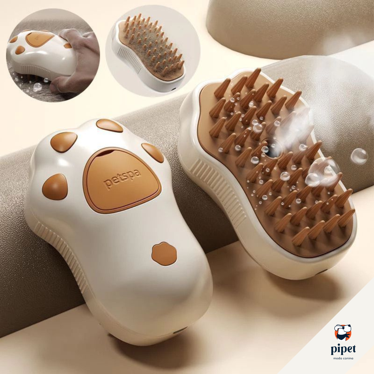 Escova Vapor Limpa Pêlos - Bege/Patinha