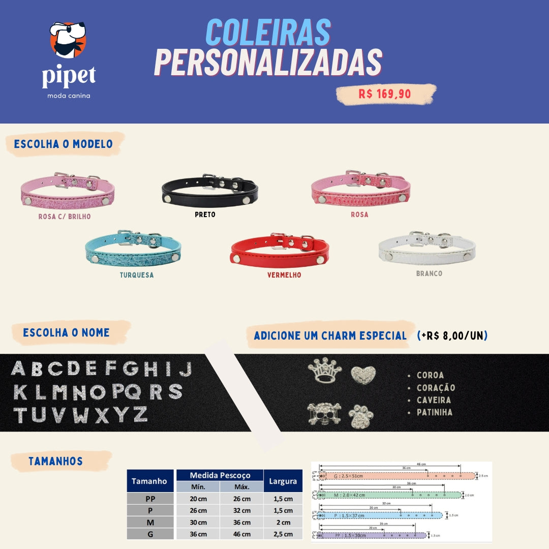 Coleira personalizada Pipet - Preto