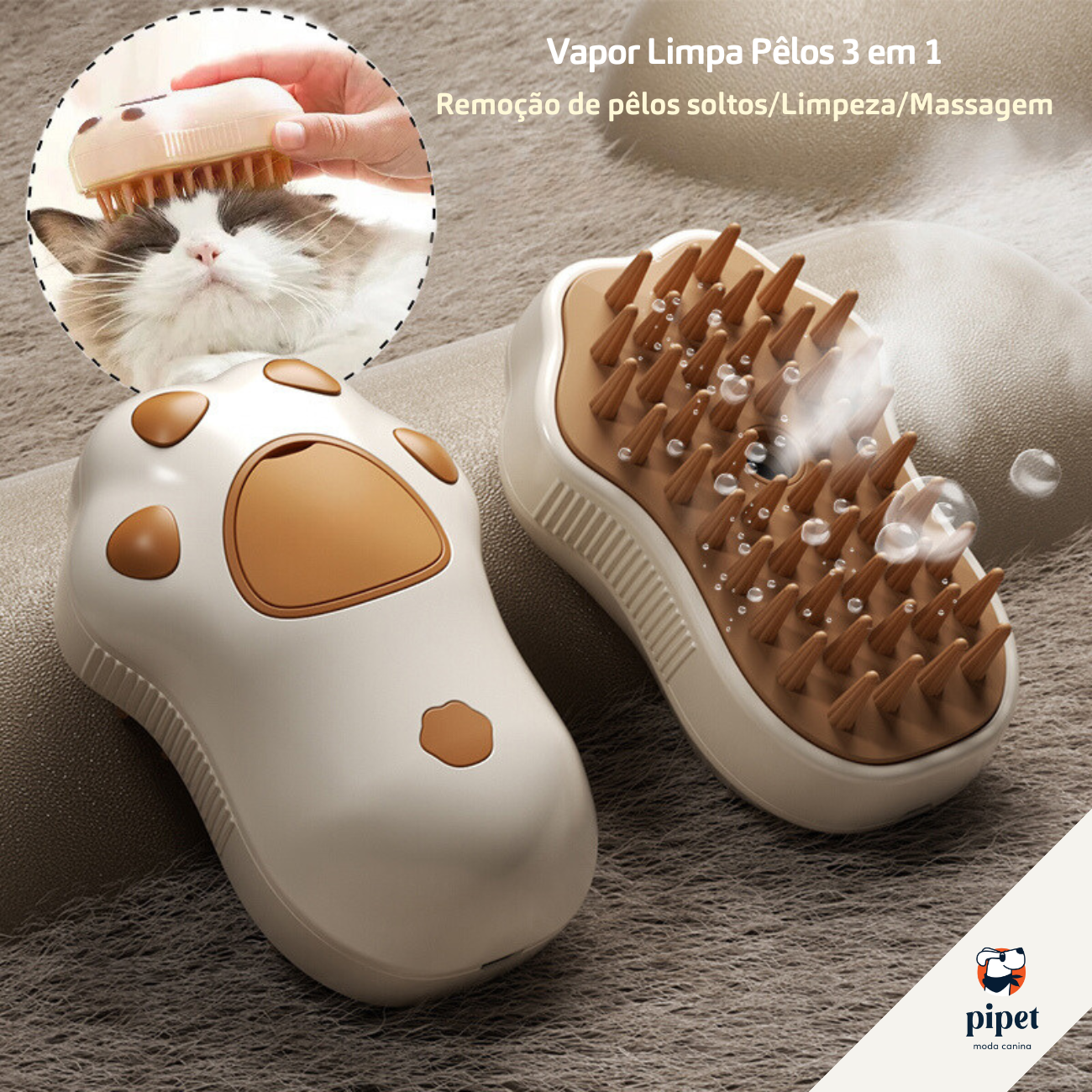 Escova Vapor Limpa Pêlos - Bege/Patinha