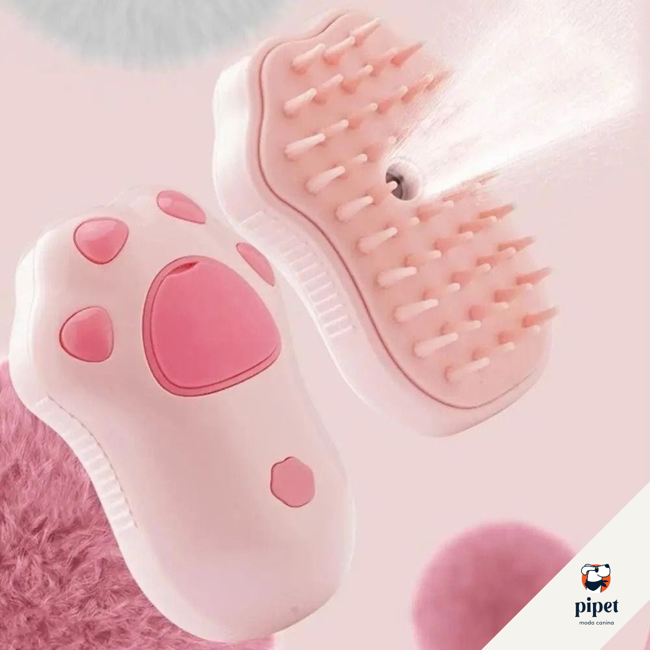 Escova Vapor Limpa Pêlos - Rosa/ Patinha