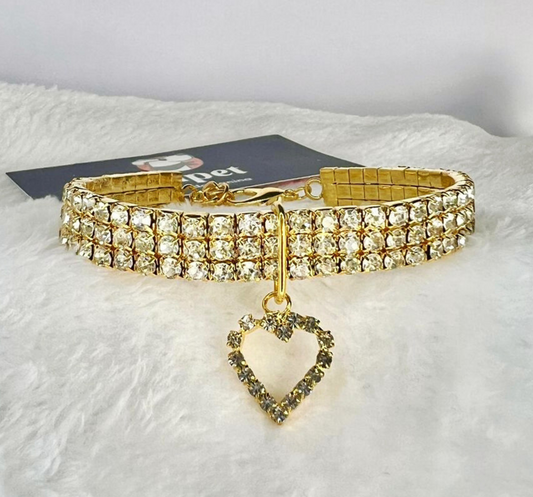 Colar Strass Coração Dourado