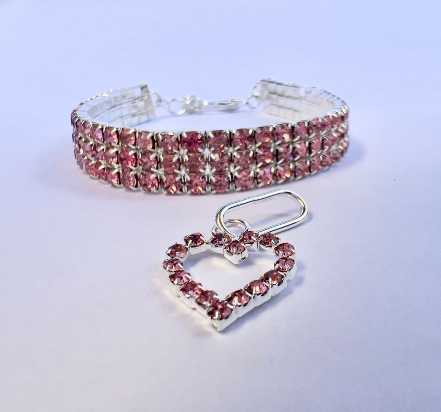 Colar Strass Coração Rosa
