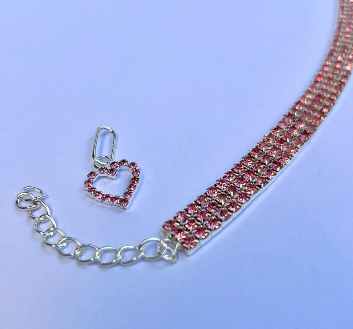 Colar Strass Coração Rosa