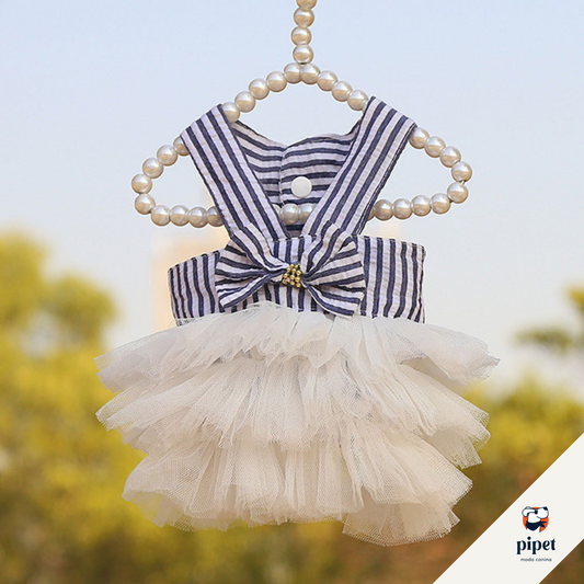 Vestido Laço - Branco e Azul