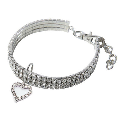 Colar Strass Coração Prateado