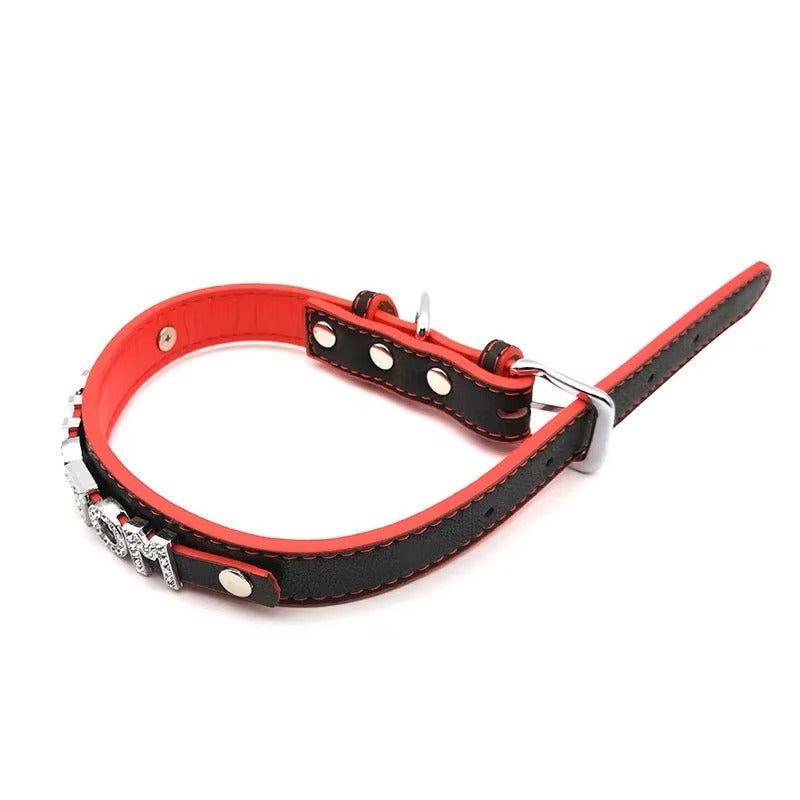 Coleira Personalizada Preto c/ Vermelho