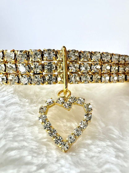 Colar Strass Coração Dourado