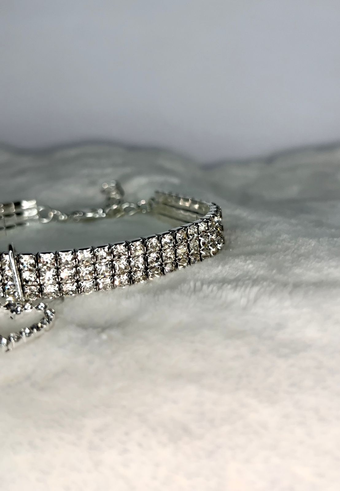 Colar Strass Coração Prateado