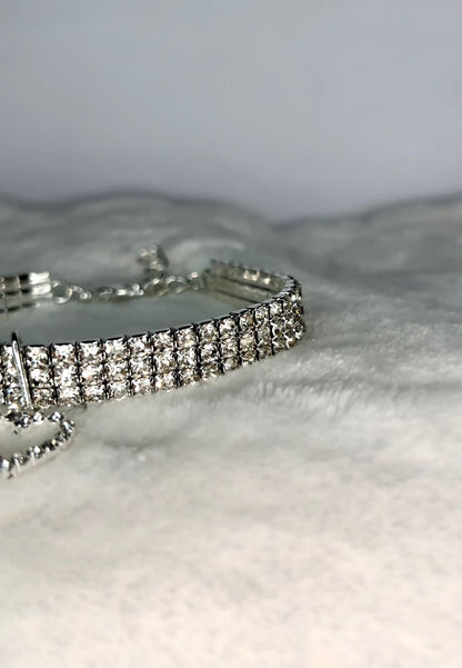 Colar Strass Coração Prateado