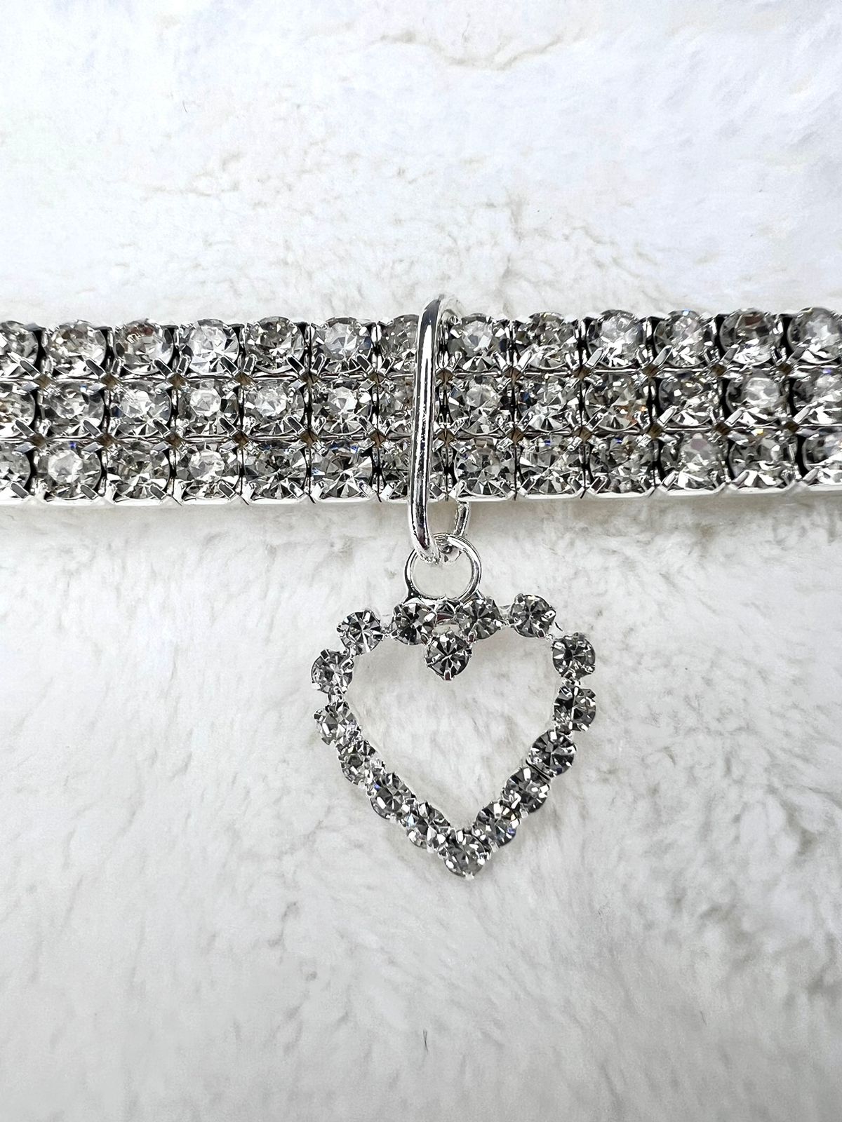 Colar Strass Coração Prateado