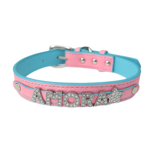 Coleira Personalizada Rosa c/ Azul - Pipet